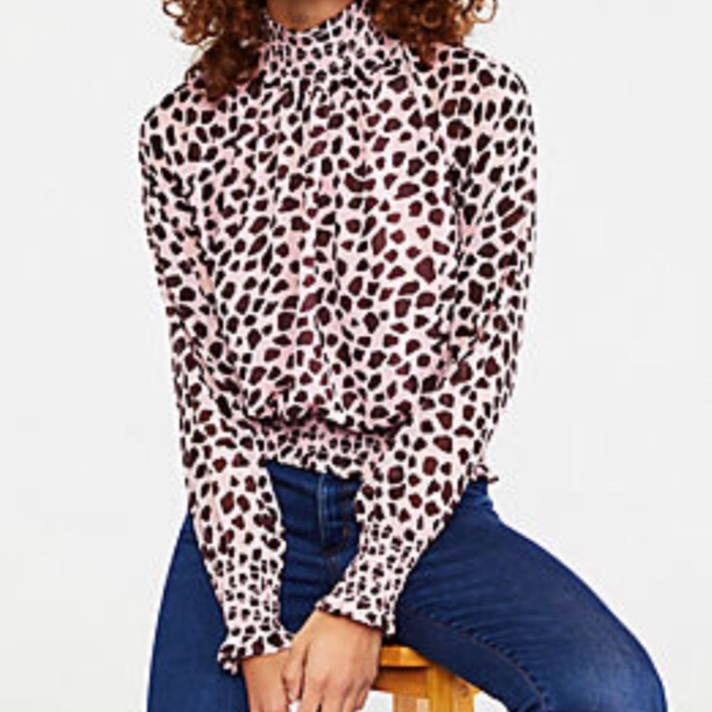 Ann Taylor Animal Print Smocked Chiffon Top